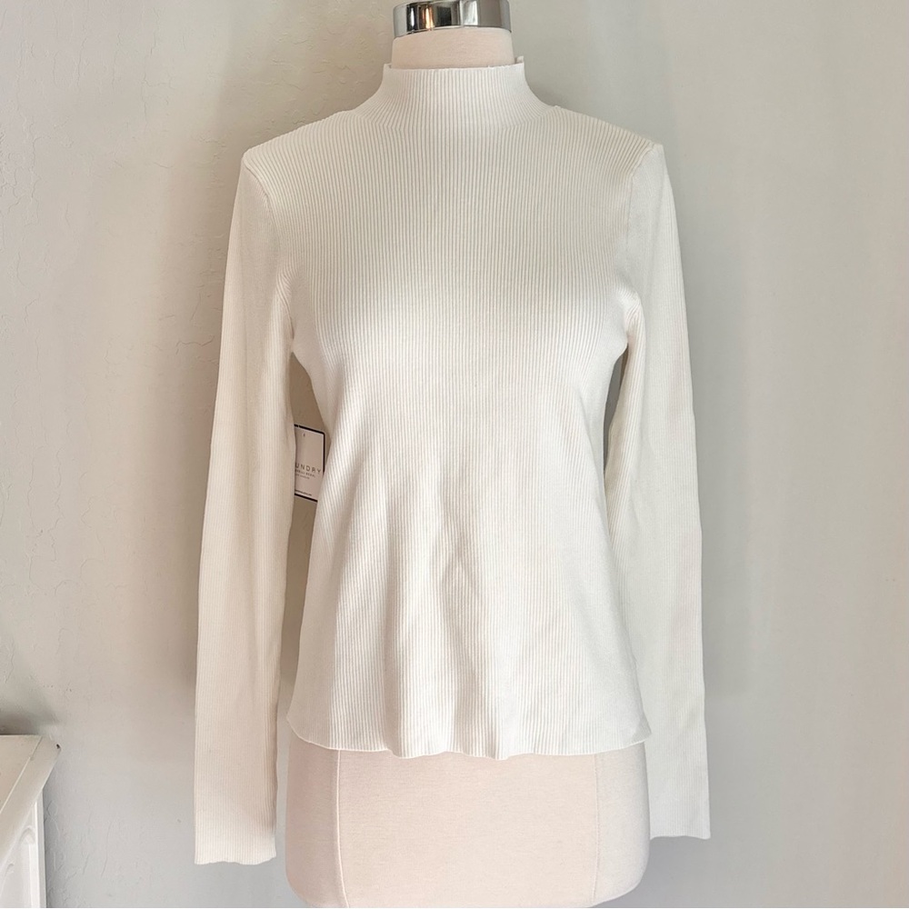 Laundry by Shelli Segal Ribbed Knit Mock Neck Sweater in Marshmallow, Sz L, NwT